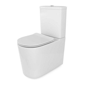 Zeus White Ceramic Rimless Design Close Coupled Toilet with Soft Closing Toilet Seat