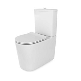 Zeus White Ceramic Rimless Design Close Coupled Toilet with Soft Closing Toilet Seat
