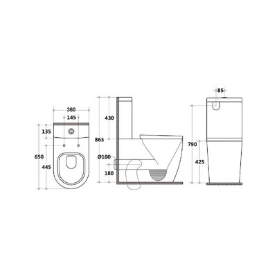Zeus White Ceramic Rimless Design Close Coupled Toilet with Soft Closing Toilet Seat - 3