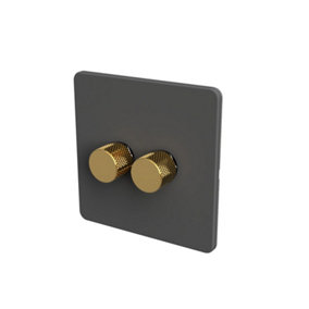 Zigbee 2-WAY LED DIMMER SWITCH - Grey/Gold 2-Gang Dimmer Switch
