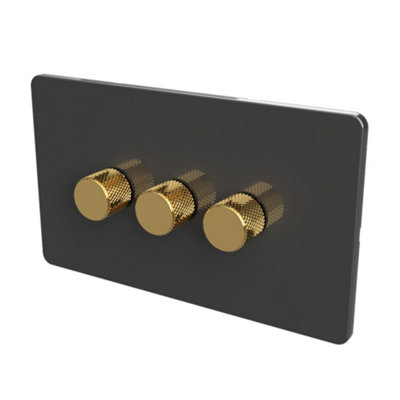 Zigbee 2-WAY LED DIMMER SWITCH - Grey/Gold 3-Gang Dimmer Switch