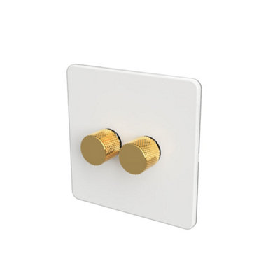 Zigbee 2-WAY LED DIMMER SWITCH - White/Gold 2-Gang Dimmer Switch