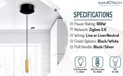 Zigbee Smart pull cord dimmer switch - Black/Gold Pull - 4