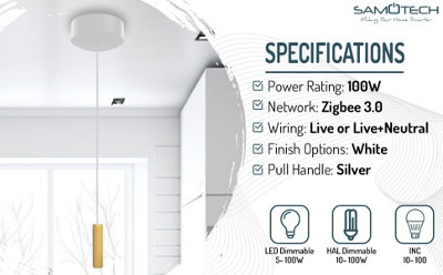 Zigbee Smart pull cord dimmer switch - White/Gold Pull - 3