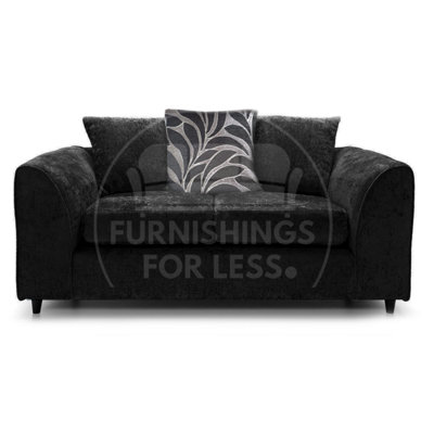 Zina Black Chenille Fabric 2 Seater Sofa Scatter Back