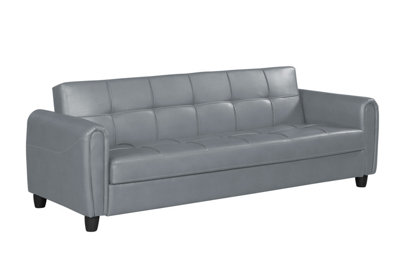 Zinc 3 Seater Faux Leather Sofa Bed with Hidden Storage In PU Leather - GREY