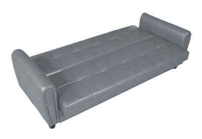 Zinc 3 Seater Faux Leather Sofa Bed with Hidden Storage In PU Leather - GREY
