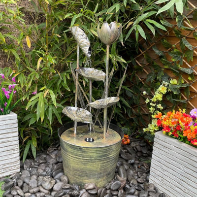 Zinc Flower Modern Metal Mains Plugin Powered Water Feature