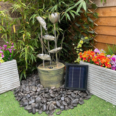 Zinc Flower Modern Metal Solar Water Feature