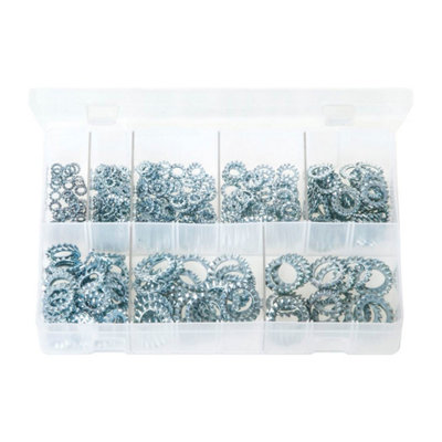 Zinc Plated Steel Serrated External Lock Washers Assorted Sizes Box of ...