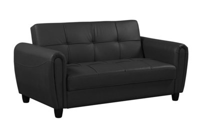 Zinc PU Leather 2STR Sofa Bed with Hidden Storage, Black