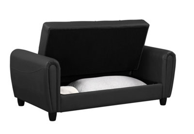 Zinc PU Leather 2STR Sofa Bed with Hidden Storage, Black