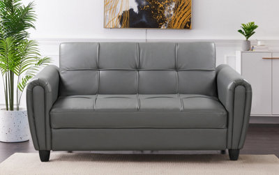 Zinc PU Leather 2STR Sofa Bed with Hidden Storage, Grey