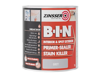 Zinsser BIN Primer Sealer Stain Killer Paint Grey 1 Litre DIY at B&Q