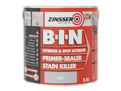Zinsser BIN Primer Sealer - Stain Killer Paint - Grey - 2.5L