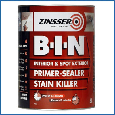 Zinsser BIN Primer Sealer Stain Killer Paint White 5L DIY at B&Q