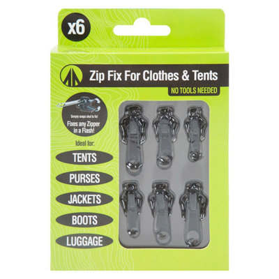 Zip Fix For Clothes/Tents For Camping 15cm x 10cm Black X 1 Pack of 6