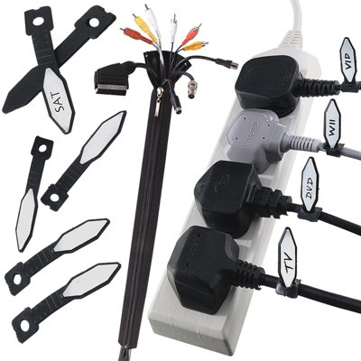 Zip Up Cable Tidy - Flexible Sleeve Wire Organiser & 20 Name Tags for TVs, PCs, DVD Players - Measures 49.5cm Long Price Comparisons | Compare The Build