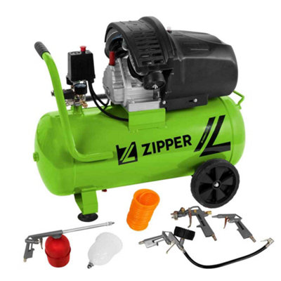 Zipper COM50-2V510E Twin Cylinder Air Compressor 50LTR 10BAR - With Accessories