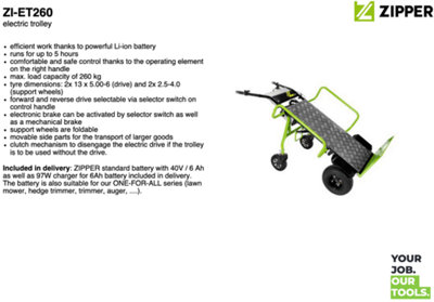 Zipper ET260 Powered Electric Trolley 260kg Battery Sack Truck - 350w 40V Li-ion - 8