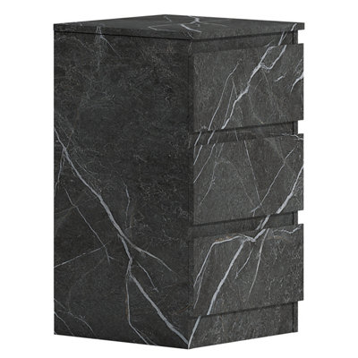 ZITA Matt Grey Marble Effect 3 Drawer Bedside Table (H) 68cm (W) 38cm (D) 40cm