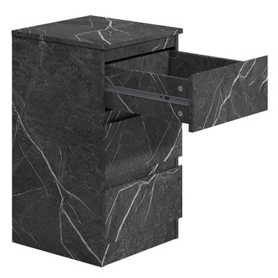 ZITA Matt Grey Marble Effect 3 Drawer Bedside Table (H) 68cm (W) 38cm (D) 40cm