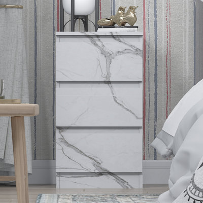 ZITA Matt White Marble Effect 3 Drawer Bedside Table (H) 68cm (W) 38cm (D) 40cm