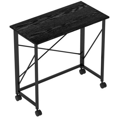 ZIYOZI 80CM FOLDING DESK ON LOCKABLE WHEELS, BLACK - PVC-LAMINATED MDF ...