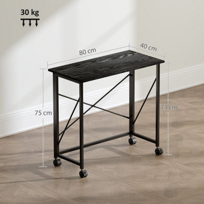 ZIYOZI 80CM FOLDING DESK ON LOCKABLE WHEELS, BLACK - PVC-LAMINATED MDF ...