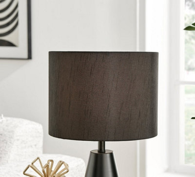 ZOE Matte Black Conical Table Lamp with Gold Chrome Base And Black Fabric Light Shade Including A Rated Energy Efficient LED Bulb