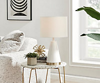 ZOE White Conical Table Lamp with Gold Chrome Base And White Fabric Light Shade Including A Rated Energy Efficient LED Bulb