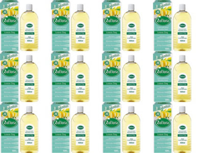 Zoflora Concentrated Antibacterial Disinfectant, 3 in 1 Lemon Zing 500ml (Pack of 12)