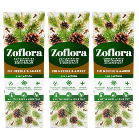 Zoflora Concentrated Multipurpose Disinfectant Liquid Needle & Amber 250ml x 3