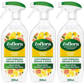 Zoflora Disinfectant Cleaner Lemon Spray 800ml - Cuts Through Grease & Grime (Pack of 3)