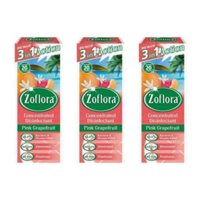 Zoflora Pink Grapefruit Concentrated 3-in-1 Multipurpose Disinfectant 500ml - Pack of 3