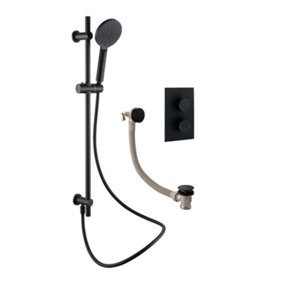 Zoia Black Double Outlet Thermostatic Valve with Round Controls & Slide Rail Kit & Bath Filler