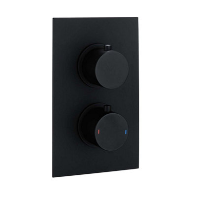 Zoia Black Double Outlet Thermostatic Valve with Round Controls & Slide Rail Kit - 4