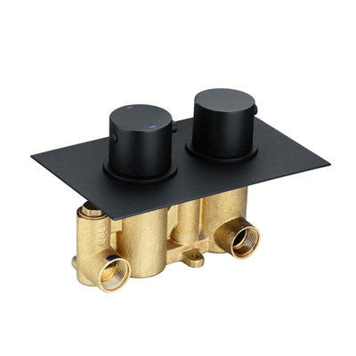 Zoia Black Double Outlet Thermostatic Valve with Round Controls & Slide Rail Kit - 5