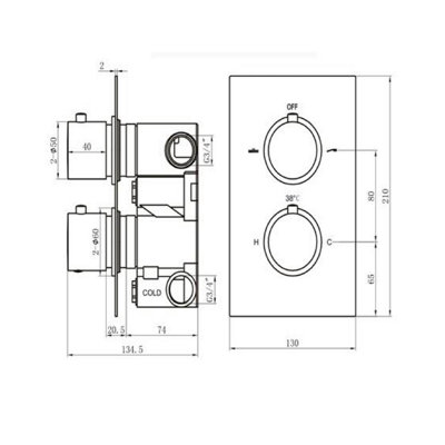 Zoia Black Double Outlet Thermostatic Valve with Round Controls & Slide Rail Kit - 6