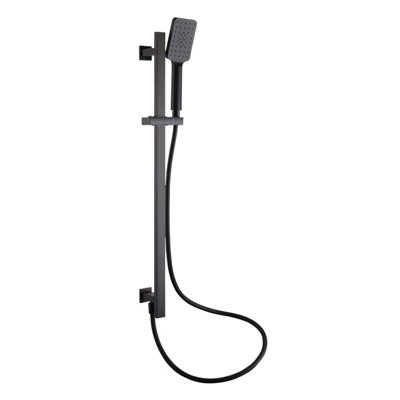 Zoia Black Double Outlet Thermostatic Valve with Square Controls & Slide Rail Kit - 3