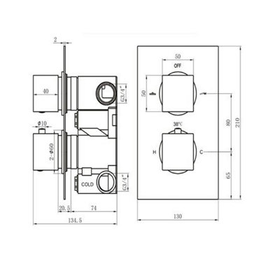 Zoia Black Double Outlet Thermostatic Valve with Square Controls & Slide Rail Kit - 8