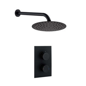 Zoia Black Single Outlet Thermostatic Valve with Round Controls & Showerhead & Arm