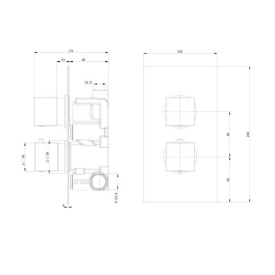 Zoia Black Single Outlet Thermostatic Valve with Square Controls & Showerhead & Arm - 7