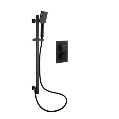 Zoia Black Single Outlet Thermostatic Valve with Square Controls & Slide Rail Kit