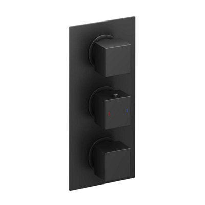 Zoia Black Triple Outlet Thermostatic Valve with Square Controls & Slide Rail Kit - 5