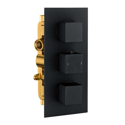 Zoia Black Triple Outlet Thermostatic Valve with Square Controls & Slide Rail Kit - 6