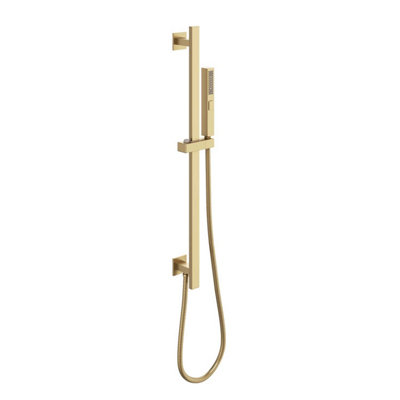 Zoia Gold Double Outlet Thermostatic Valve with Square Controls & Slide Rail Kit, Showerhead & Arm