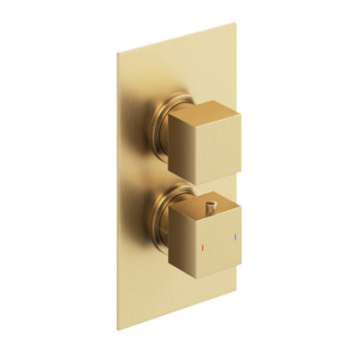 Zoia Gold Double Outlet Thermostatic Valve with Square Controls & Slide Rail Kit - 4