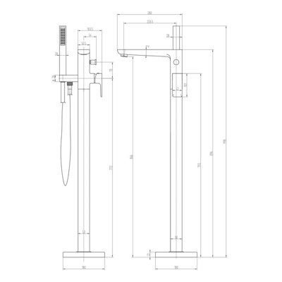 Zoia Gold Floor Standing Bath Shower Mixer Tap
