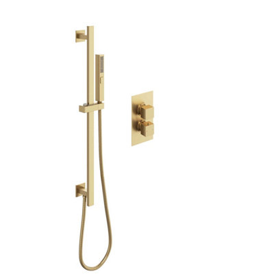 Zoia Gold Single Outlet Thermostatic Valve with Square Controls & Slide Rail Kit